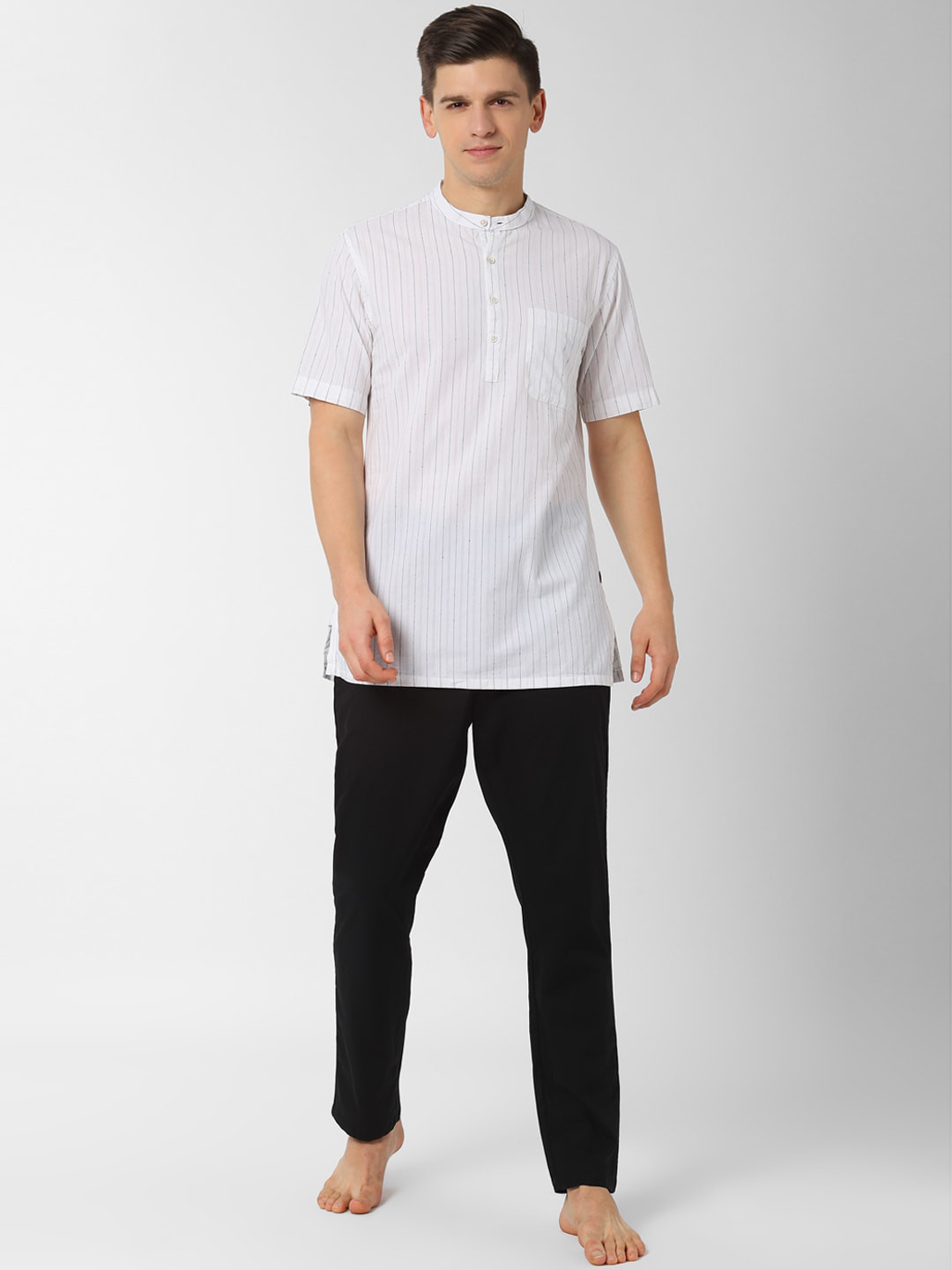 Buy Peter England Men White & Black Striped Night Suit Night Suits