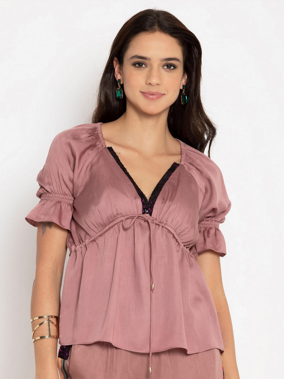 Buy Rose Gold Coloured Sequined Cinched Top Tops for Women 16674936