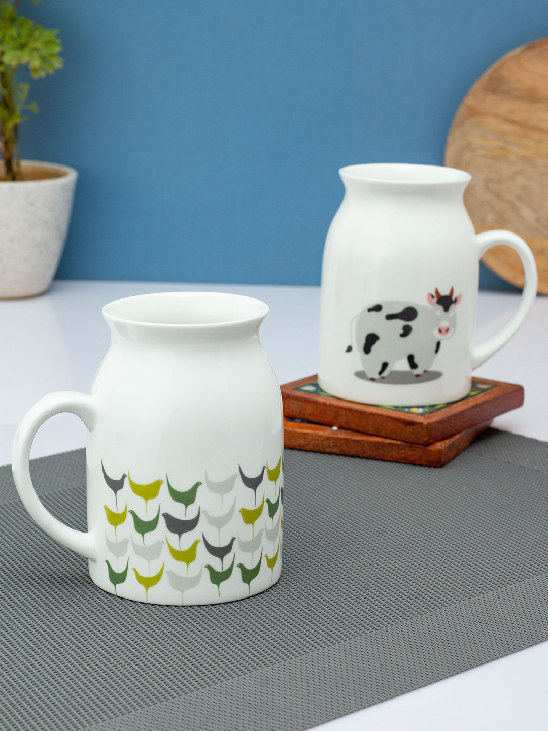 Buy CLAY CRAFT Set Of 2 White Printed Ceramic Glossy Mugs Cups And Mugs for Unisex 16674984