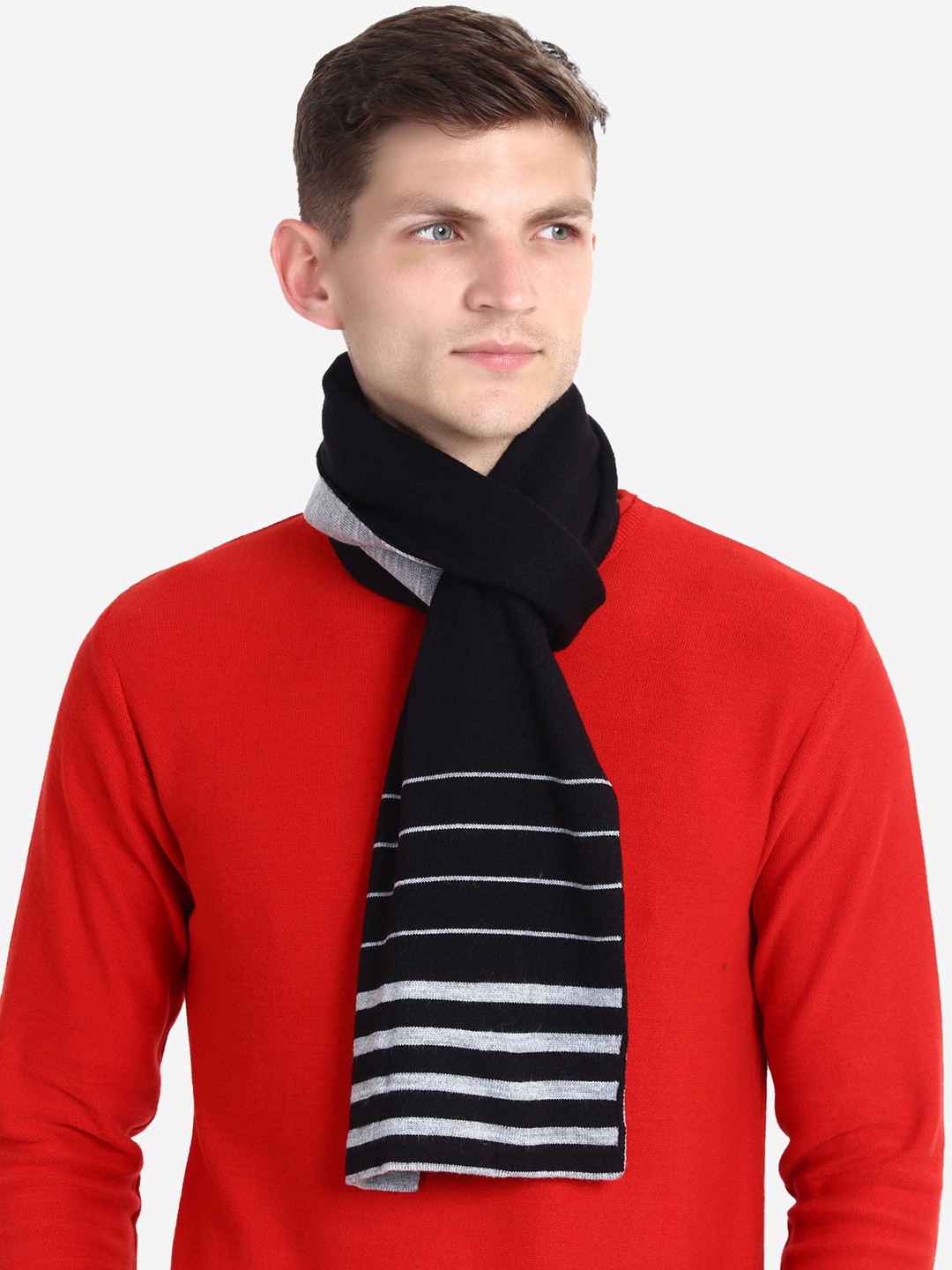 Buy JoE Hazel Men Black & White Striped Acrylic Muffler Mufflers for