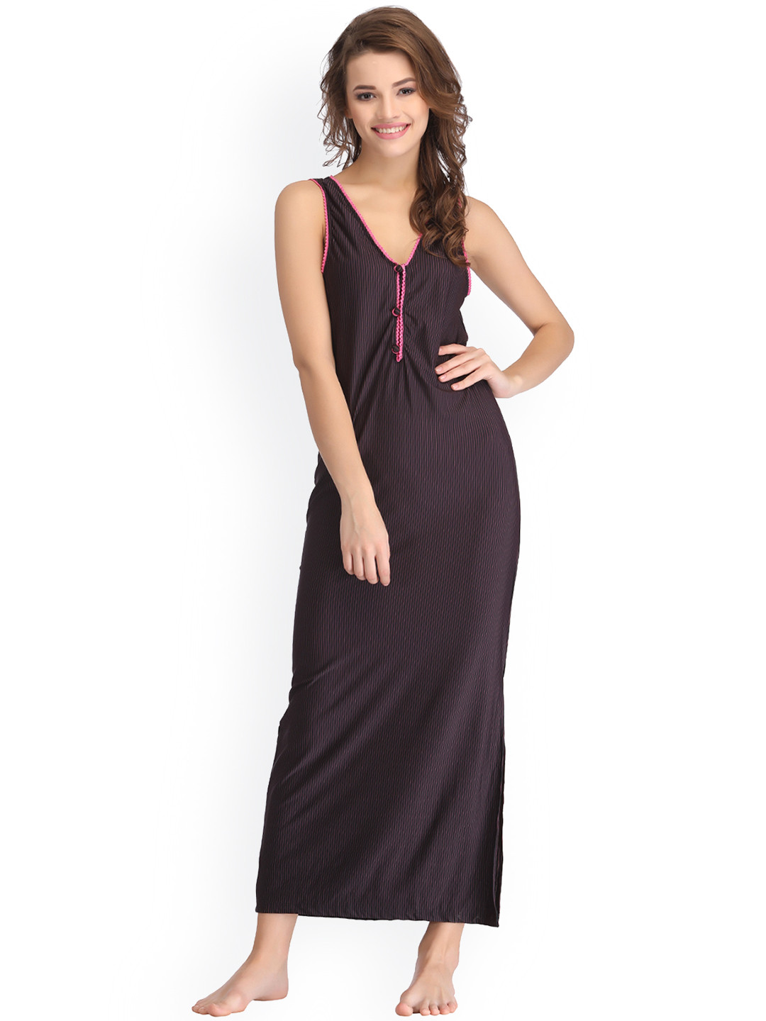 Buy Clovia Black Maxi Nightdress NS0739P13XL Nightdress for Women