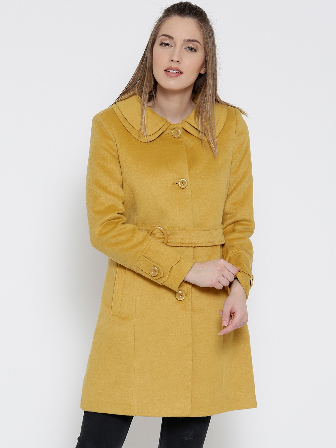 Buy Monte Carlo Mustard Yellow Velvet Finish Longline Coat - Coats for ...