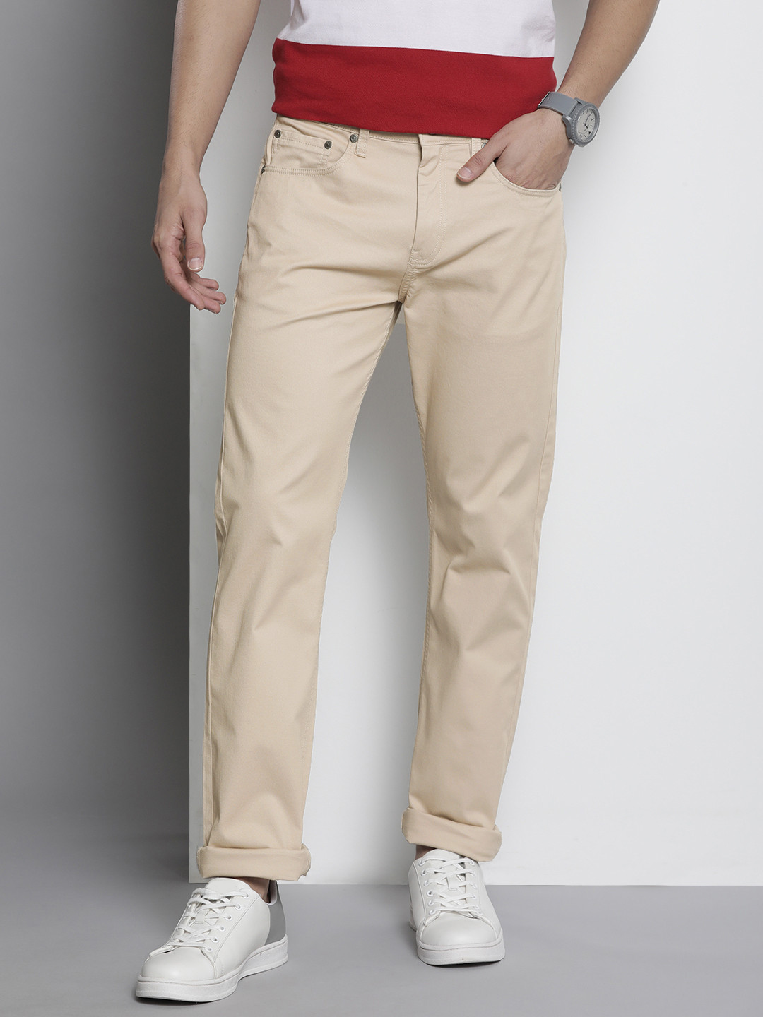 Buy Nautica Men Beige Solid Slim Fit Trousers Trousers for Men