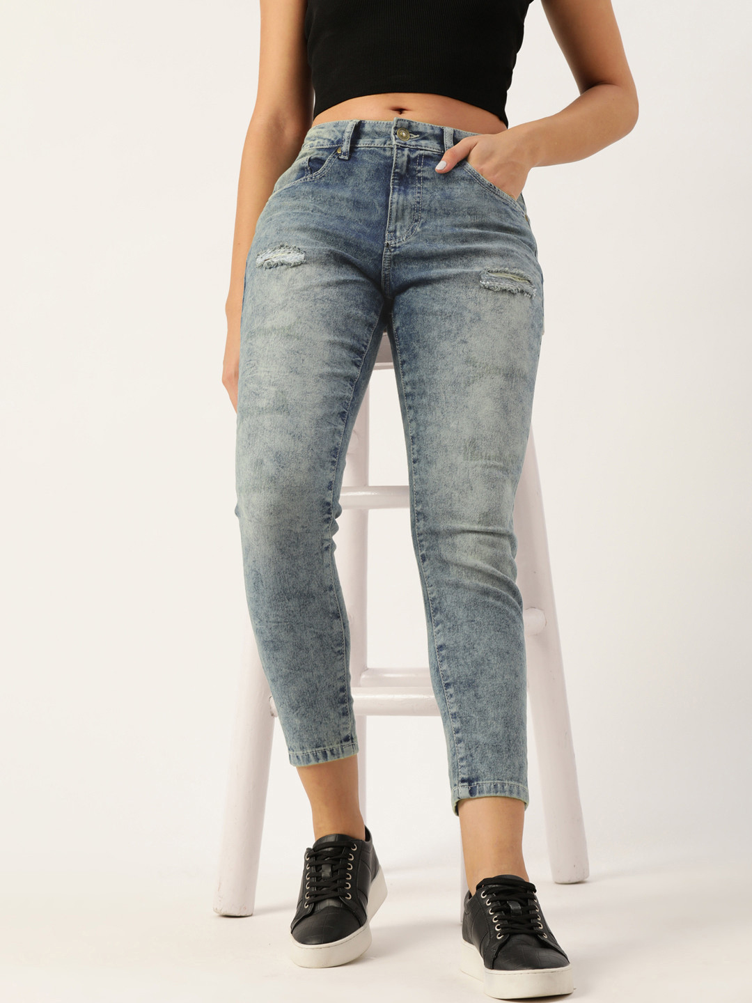 Buy DressBerry Women Blue Mildly Distressed Light Fade Acid Wash