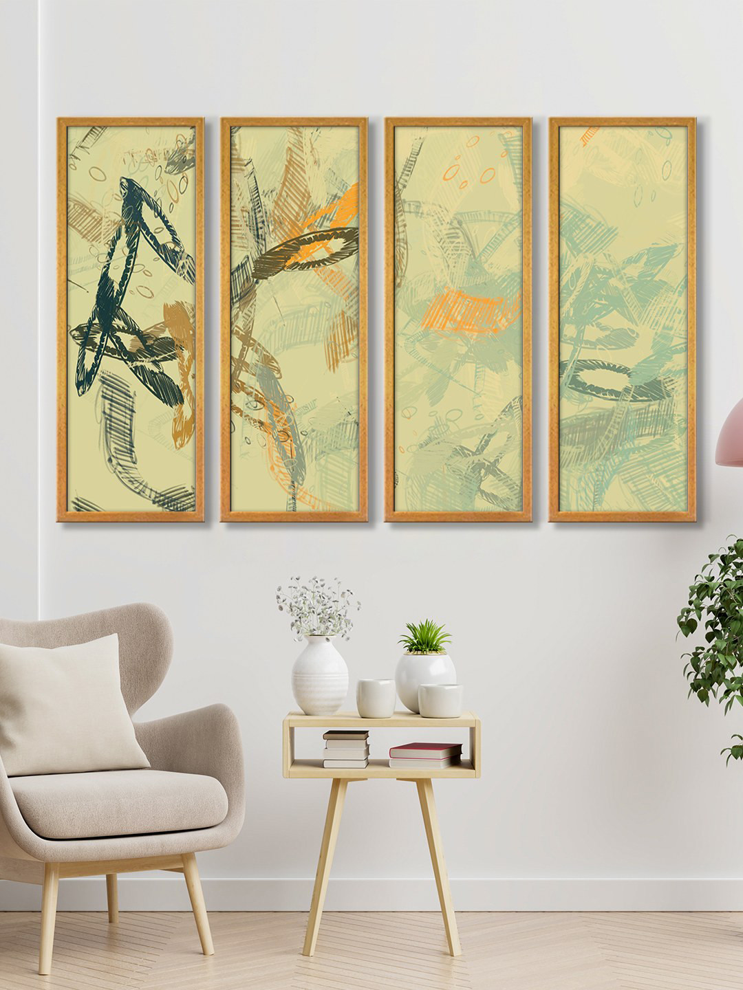 Buy 999Store Set Of 3 Brown Abstract Canvas Wall Art Painting Wall