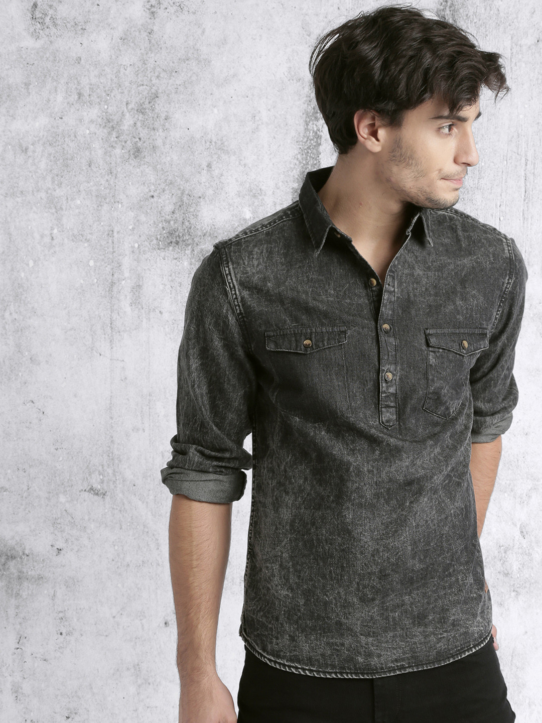 Buy Roadster Men Black Faded Denim Shirt Shirts for Men 1668034 Myntra