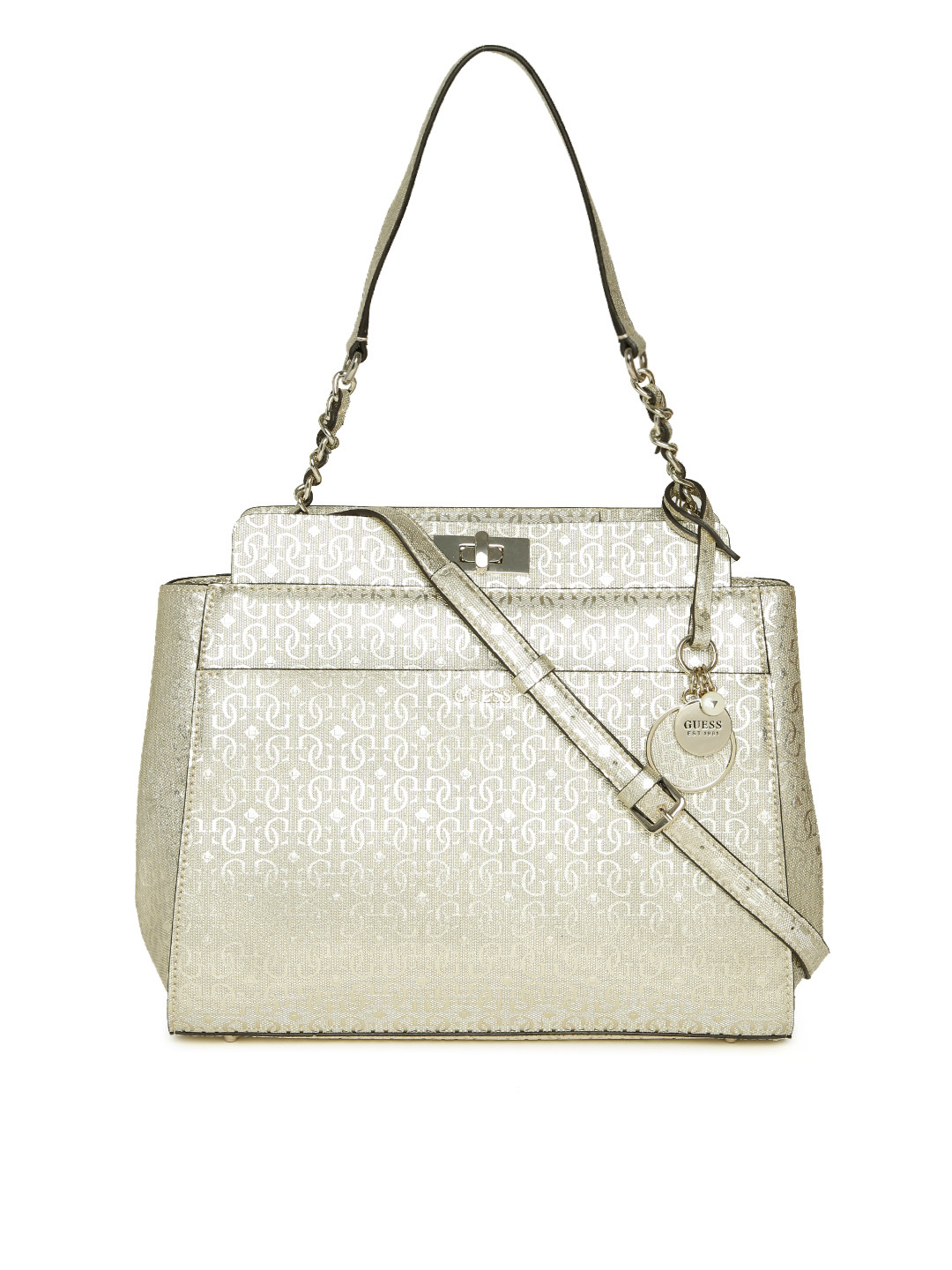 Buy GUESS Gold Toned Logo Textured Shoulder Bag With Sling Strap