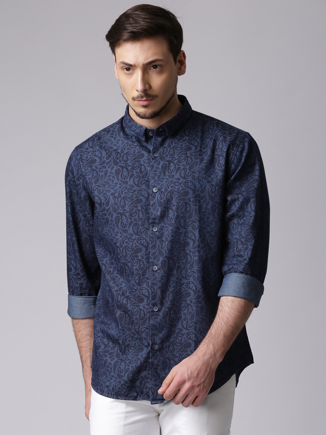 Buy True Blue Men Navy Blue Paisley Printed Casual Shirt - Shirts for