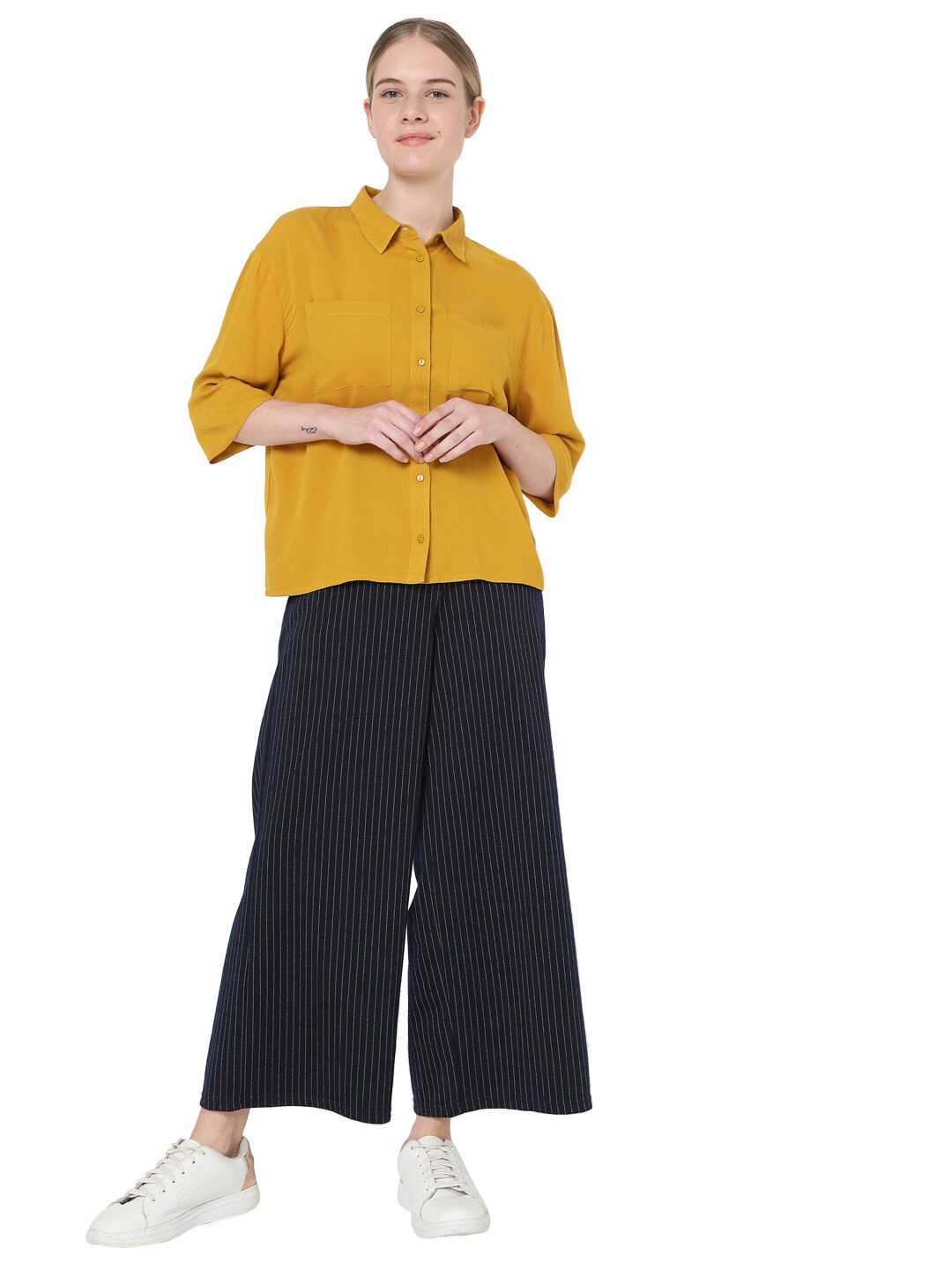 Buy Vero Moda Women Mustard Solid Regular Fit Casual Shirt Shirts for