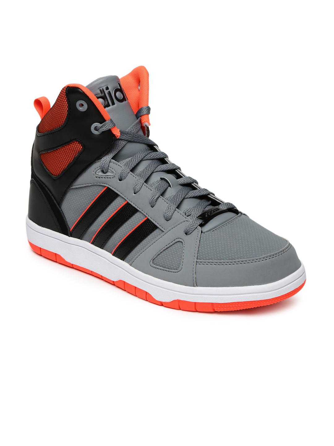 Buy ADIDAS NEO Men Grey & Black Solid Mid Top Hoops Team Sneakers