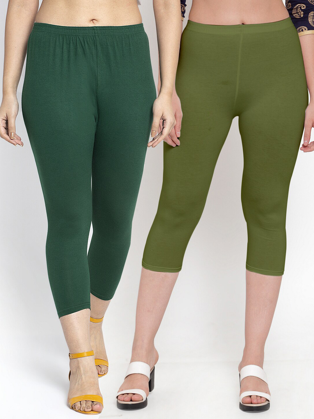 Buy GRACIT Women Pack Of 2 Green & Olive Green Capris Capris for