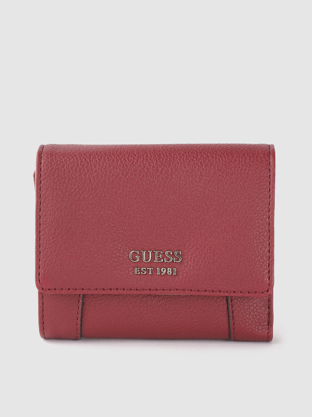 Buy GUESS Women Maroon Solid Three Fold Wallet Wallets for Women