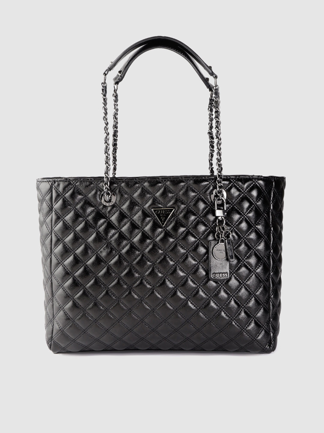 Buy GUESS Women Black Quilted Structured Shoulder Bag Handbags for
