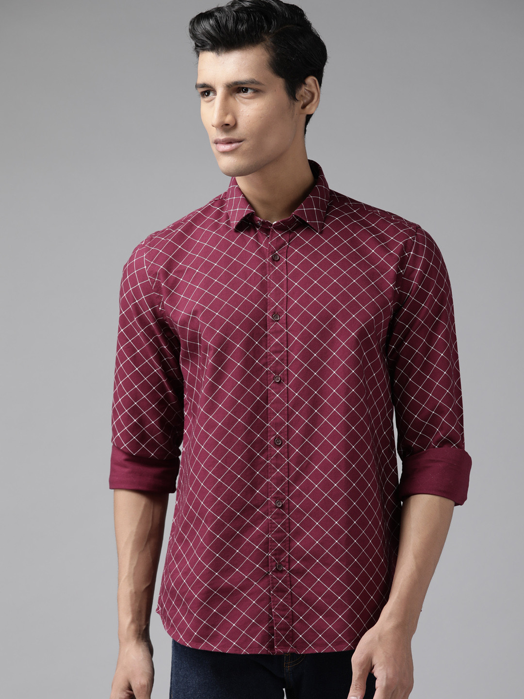 Buy Blackberrys Men Burgundy India Slim Fit Checks Checked Casual Shirt