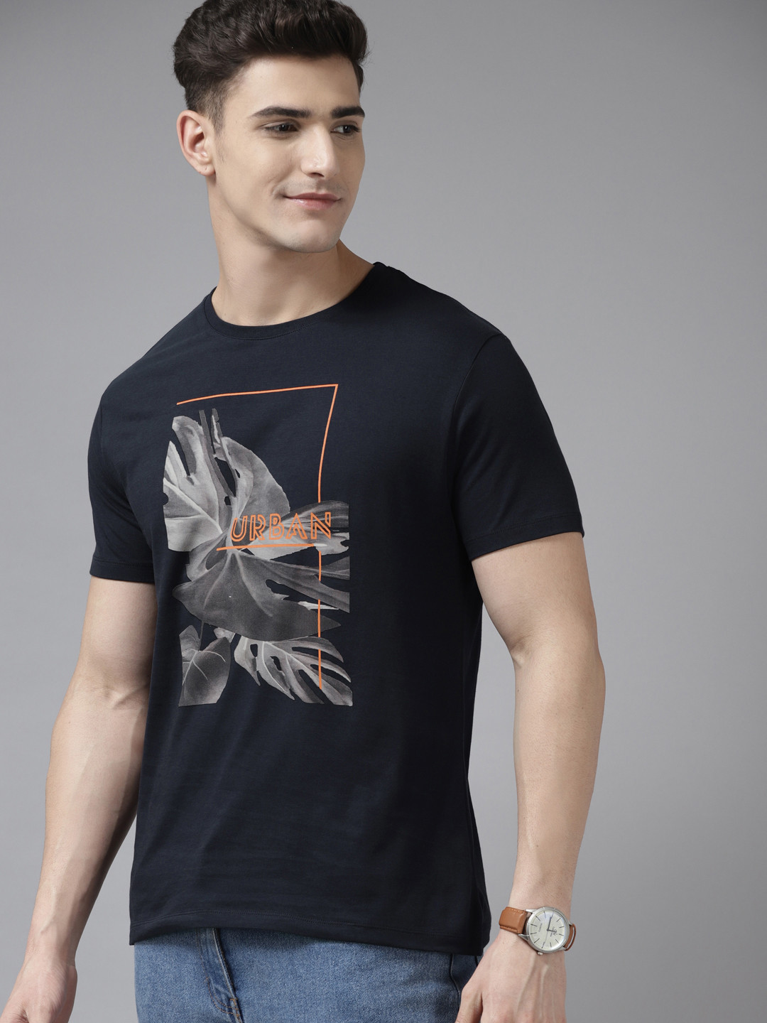 Buy Blackberrys Men Navy Blue Printed Pure Cotton Slim Fit T Shirt