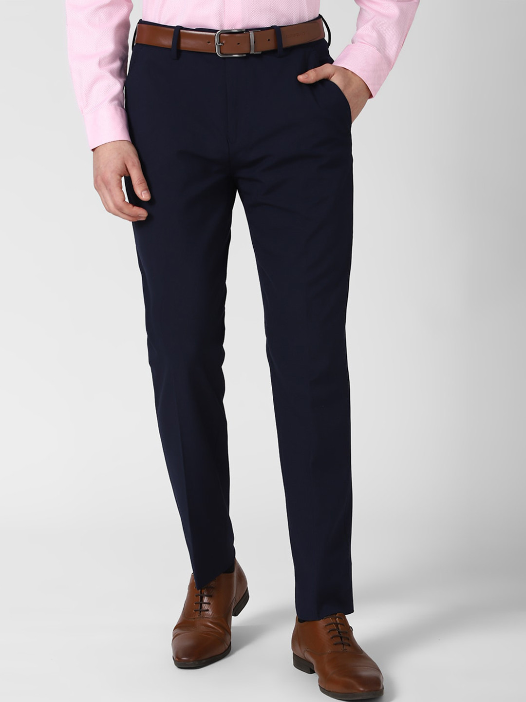 Buy Peter England Elite Men Navy Blue Slim Fit Trousers - Trousers for ...