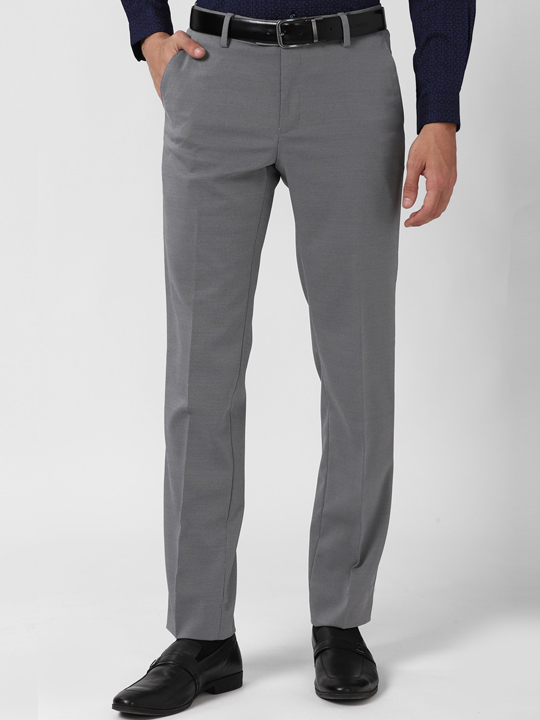 Buy Peter England Elite Men Grey Slim Fit Trousers - Trousers for Men ...