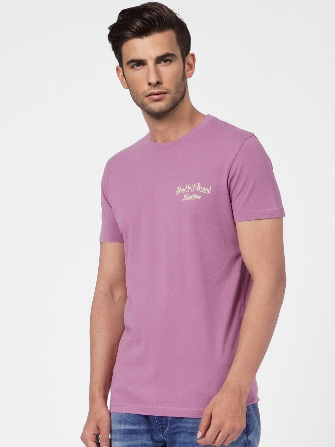 Buy Jack & Jones Men Purple Typography Printed Pure Cotton Slim Fit T