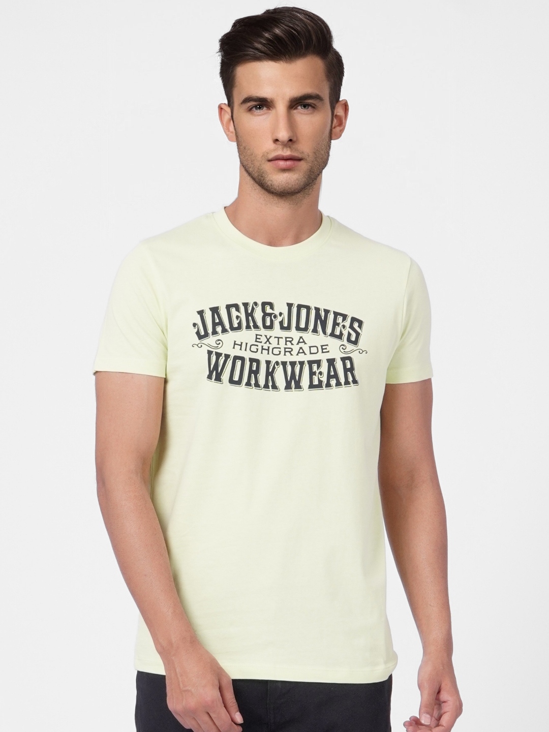 Buy Jack & Jones Men Green & Black Printed Slim Fit Pure Cotton T Shirt ...