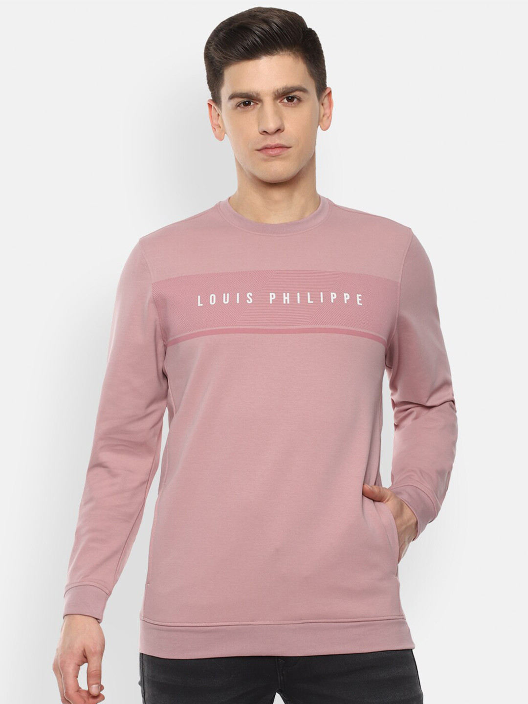 Buy Louis Philippe Sport Men Pink & White Brand Logo Printed Sweatshirt