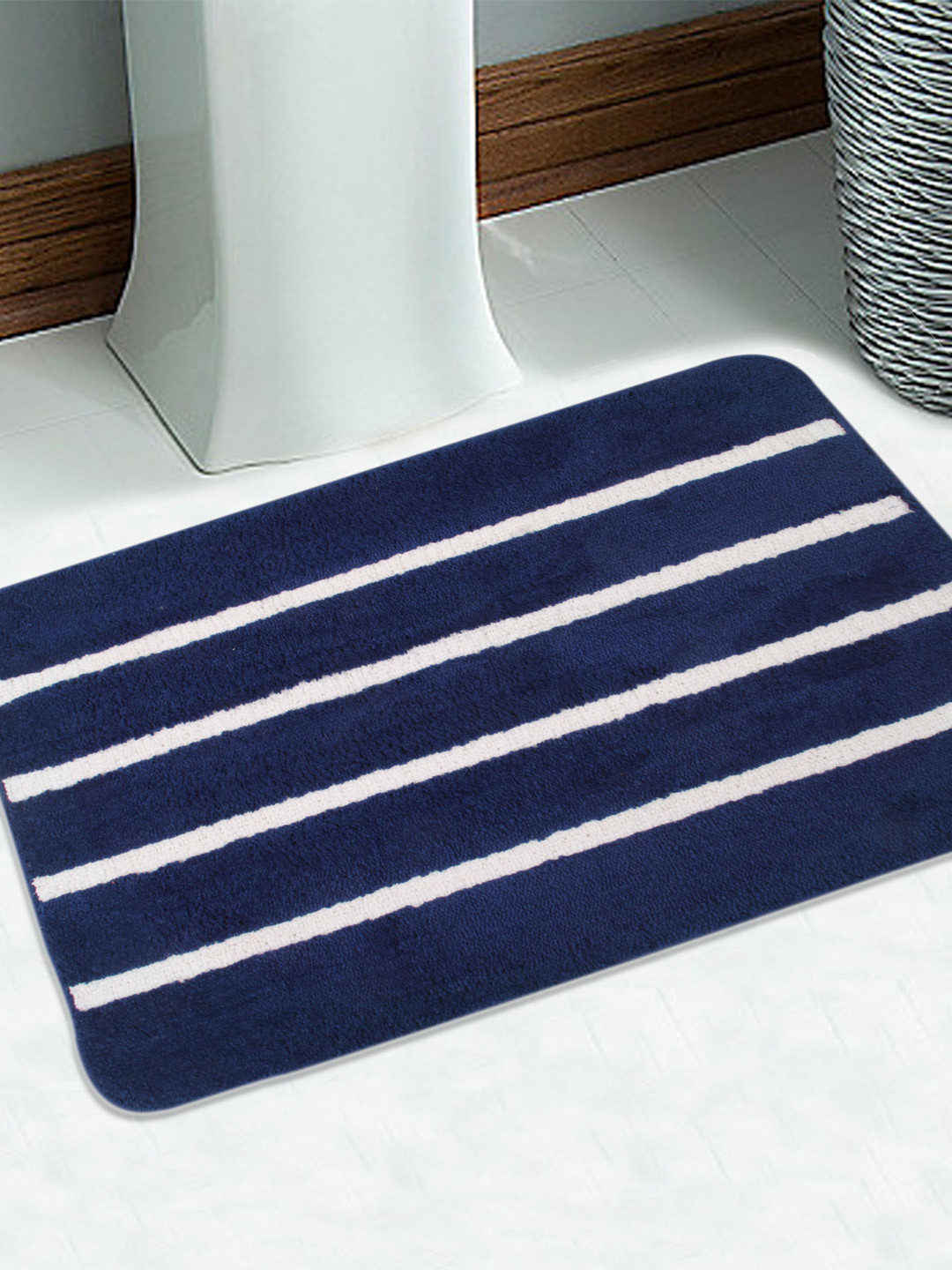 Buy Saral Home Navy Striped Rectangular Bath Rug Bath Rugs for Unisex