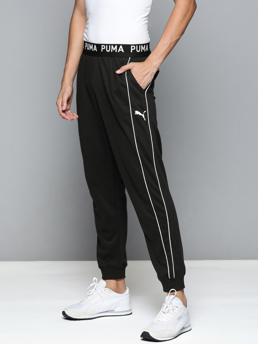 Buy Puma Men Black Solid Knitted DryCELL Training Joggers With Side