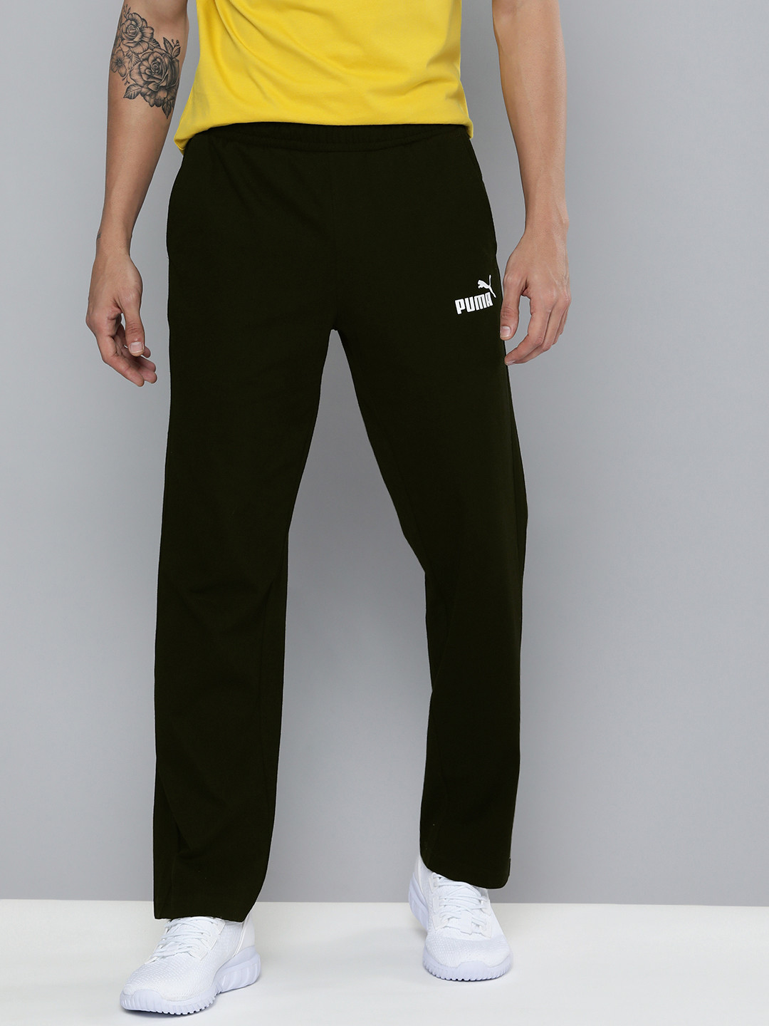 Buy Puma Men Black Brand Logo Print Detail ESS Jersey Pure Cotton Track