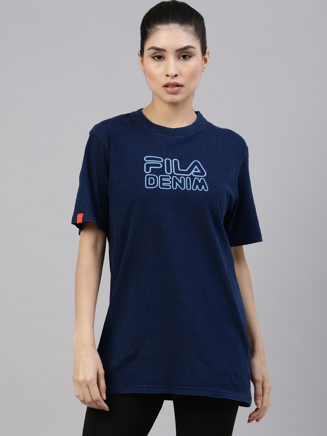 Buy FILA Women Blue Typography Printed T Shirt - Tshirts for Women ...