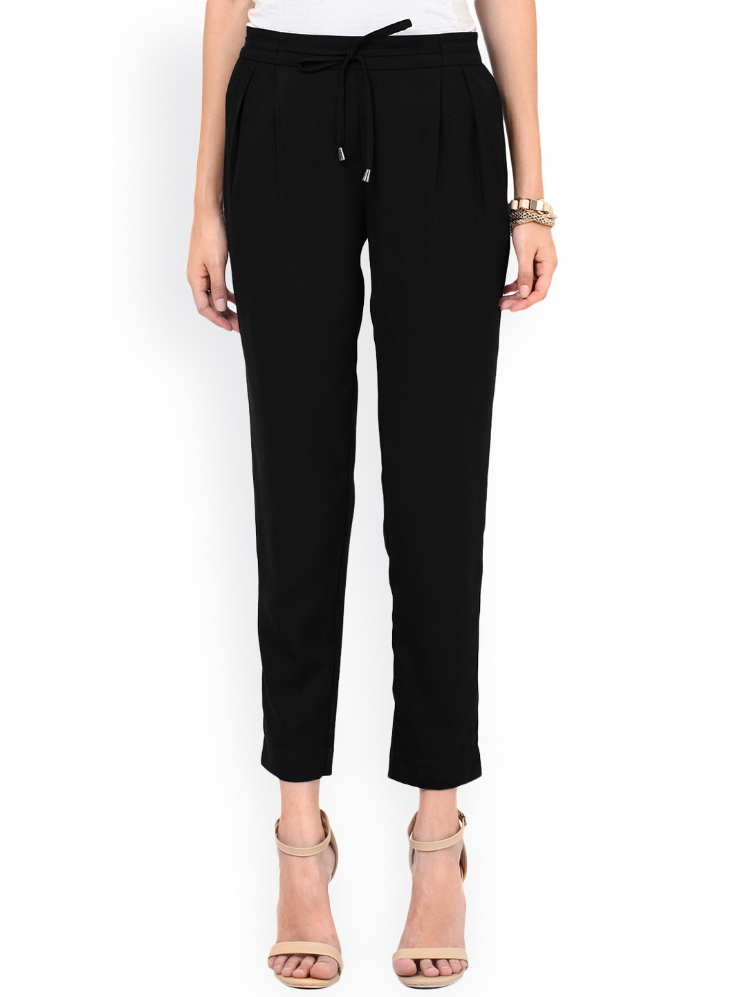 Buy Besiva Women Black Solid Regular Pleated Trousers - Trousers for Women 1670582 | Myntra