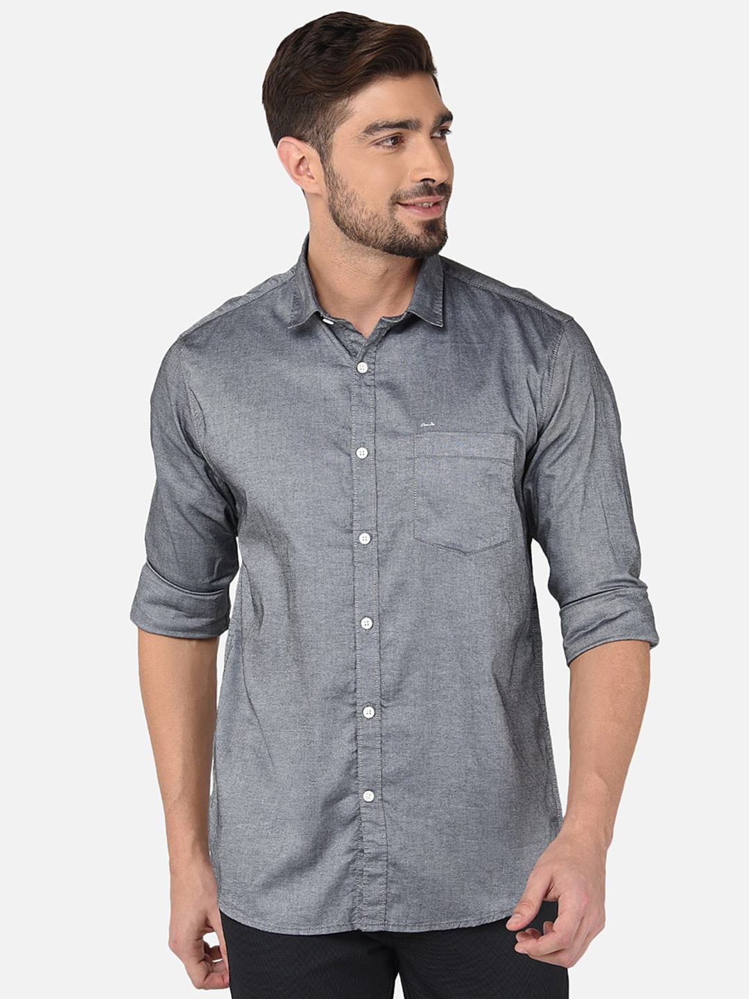 Buy Oxemberg Men Grey Classic Slim Fit Casual Shirt - Shirts for Men ...