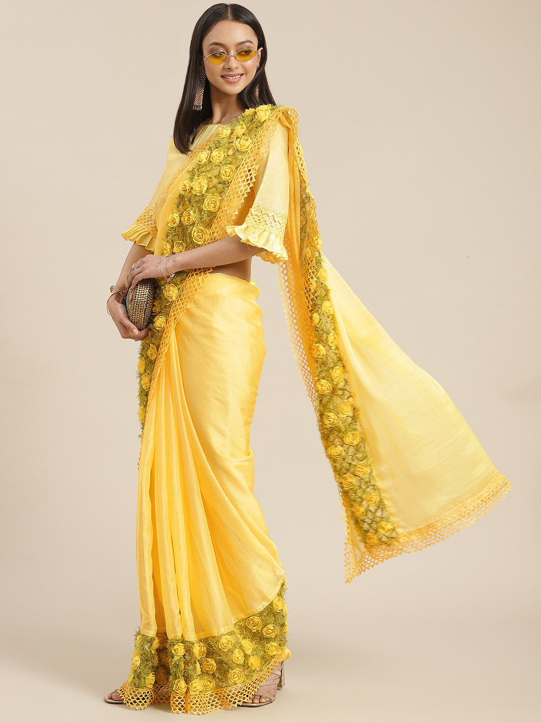 Buy RAJGRANTH Yellow Floral Saree Sarees for Women 16707154 Myntra