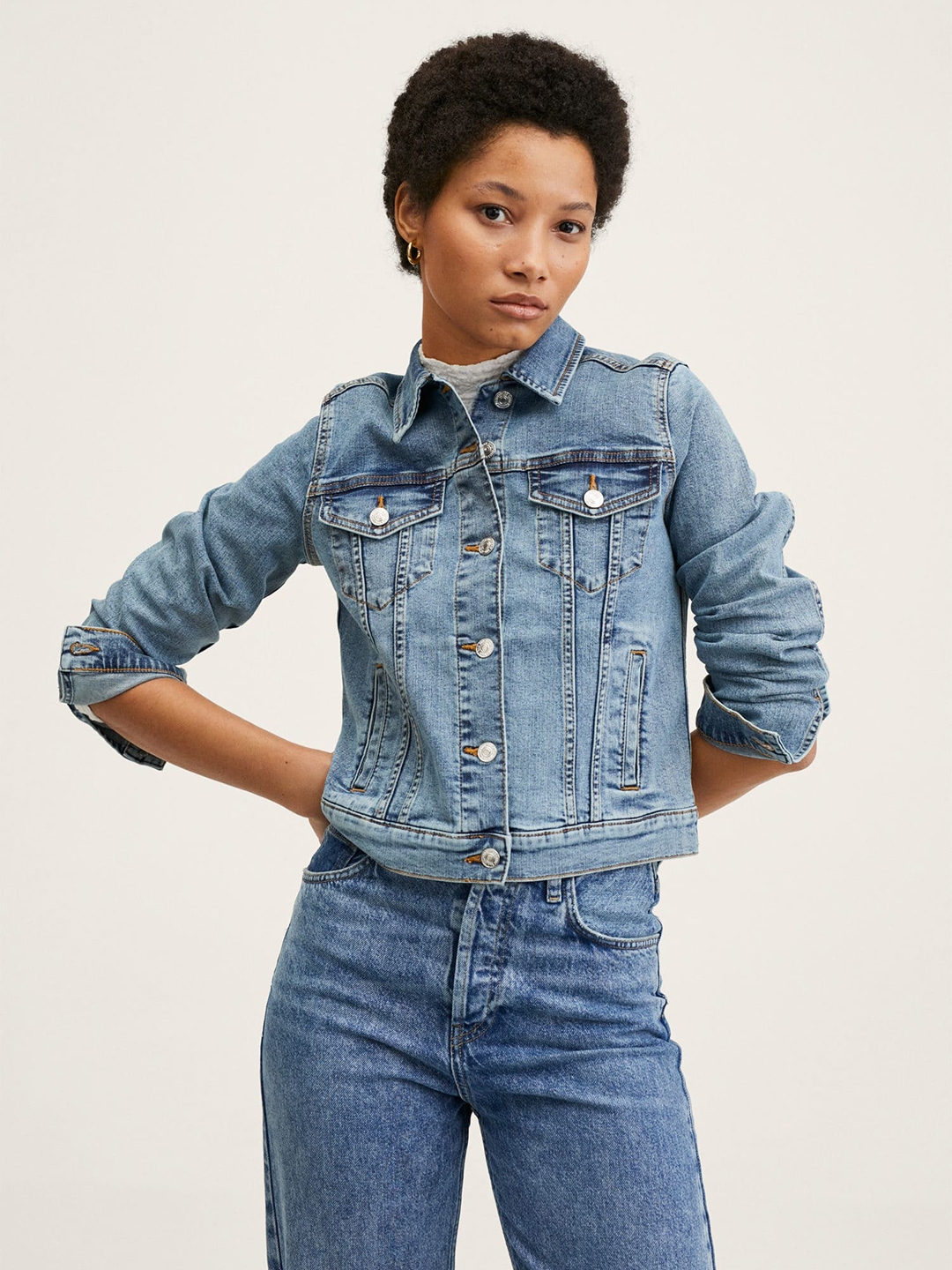Buy MANGO Women Blue Solid Denim Jacket Jackets for Women 16708106