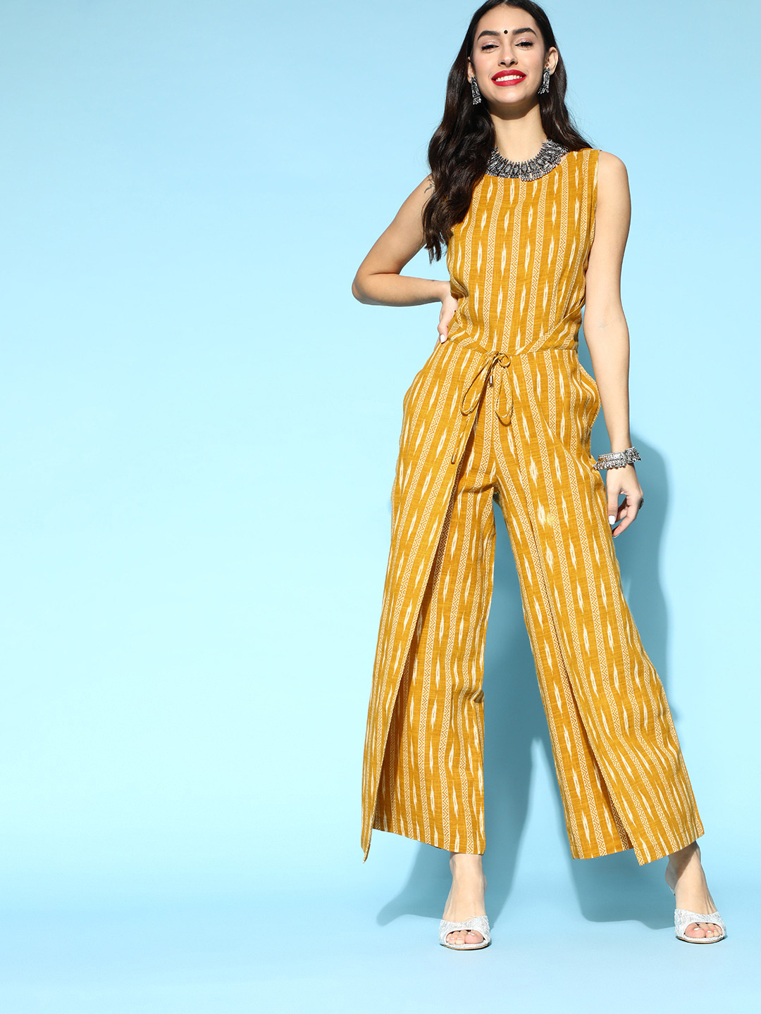 Buy Jaipur Kurti Women Stylish Mustard Printed Ethnic Jumpsuit