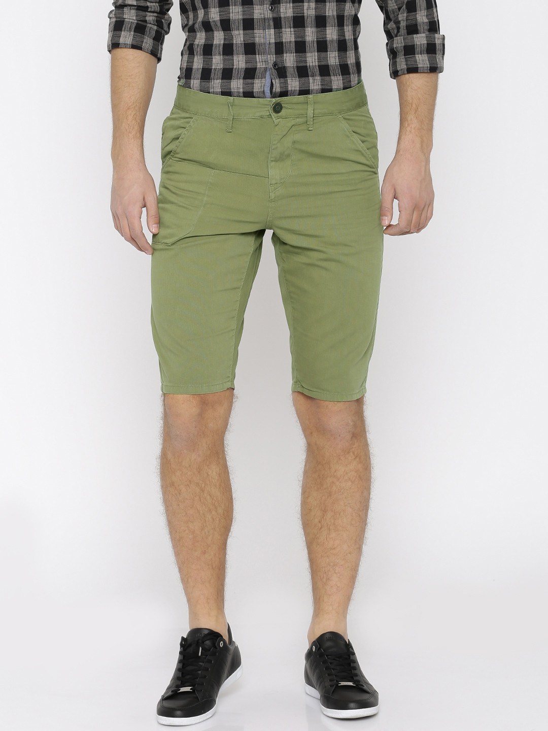 Buy Slub Men Olive Green Knee Length Shorts Shorts for Men 1671173
