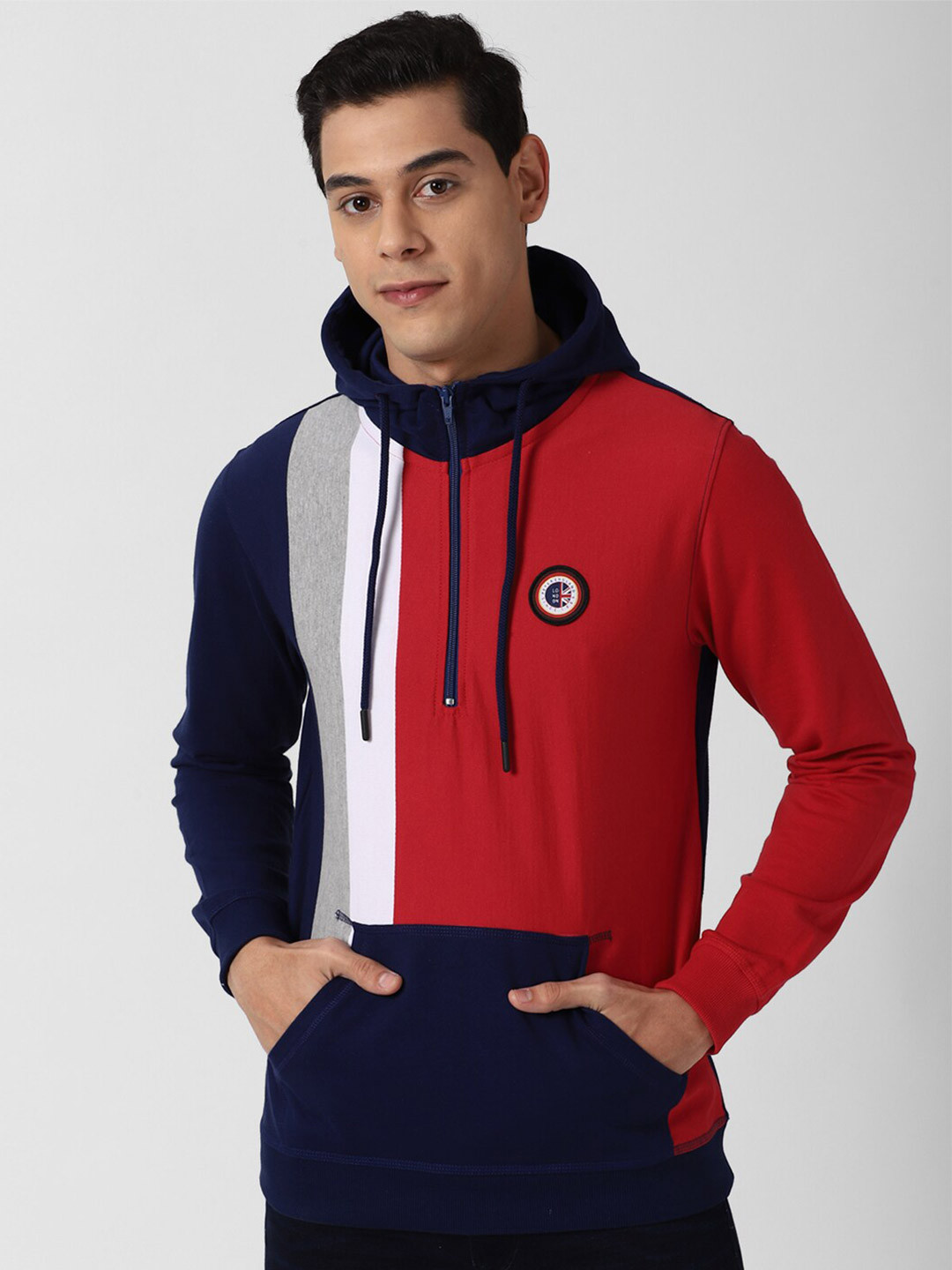 Buy Peter England Casuals Men Red & Navy Blue Colourblocked Hooded
