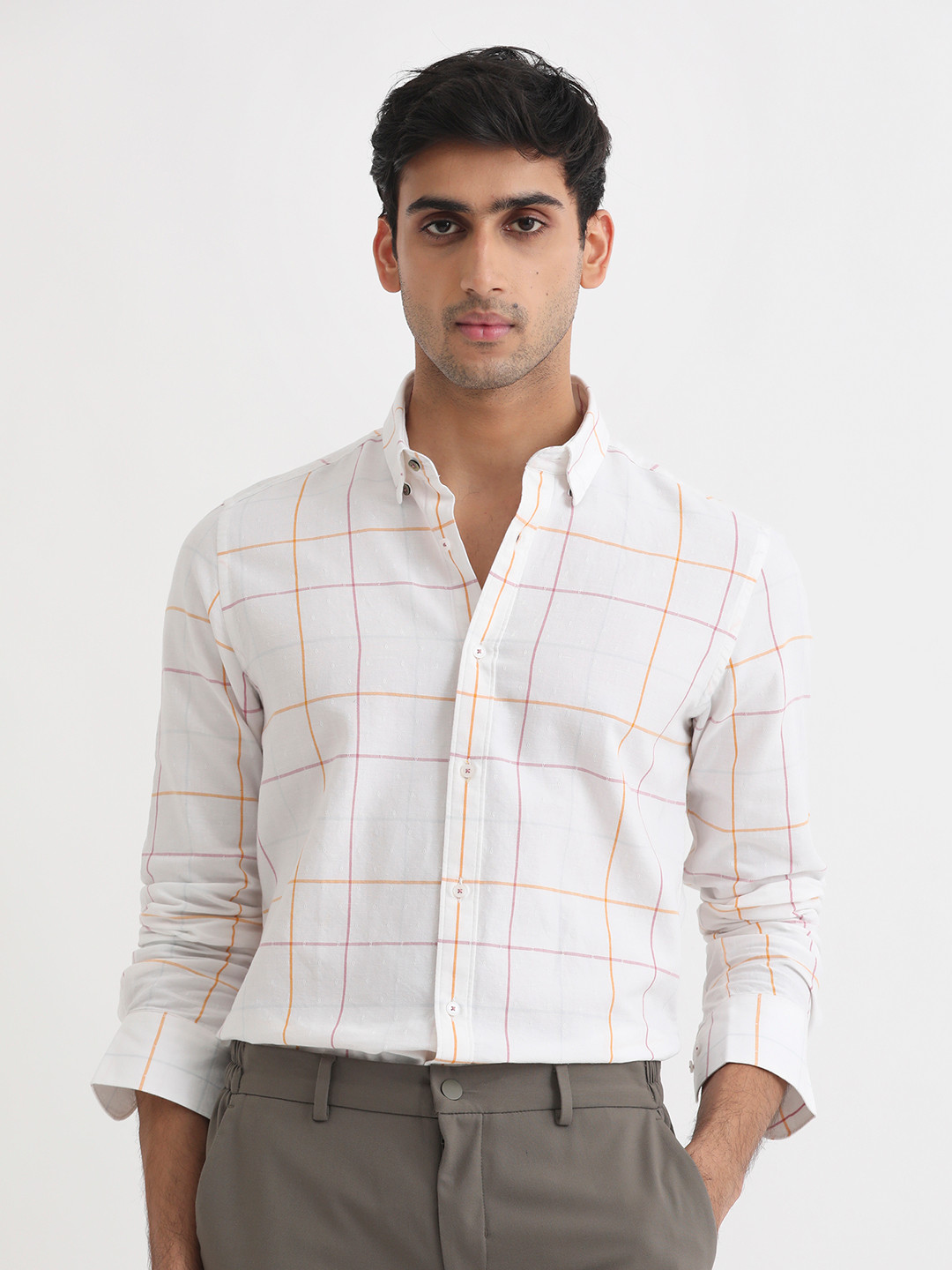 Pelago Navy Blazer: Mens Slim-Fit Windowpane Plaid Half-Canvas Cotton Jacket