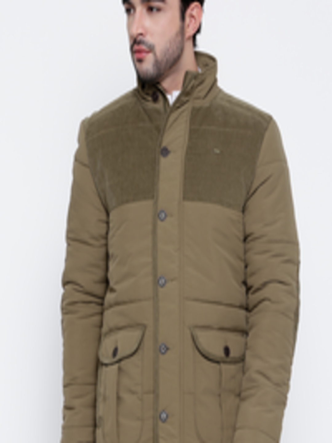 Buy Indian Terrain Olive Brown Panelled Padded Jacket - Jackets for Men ...