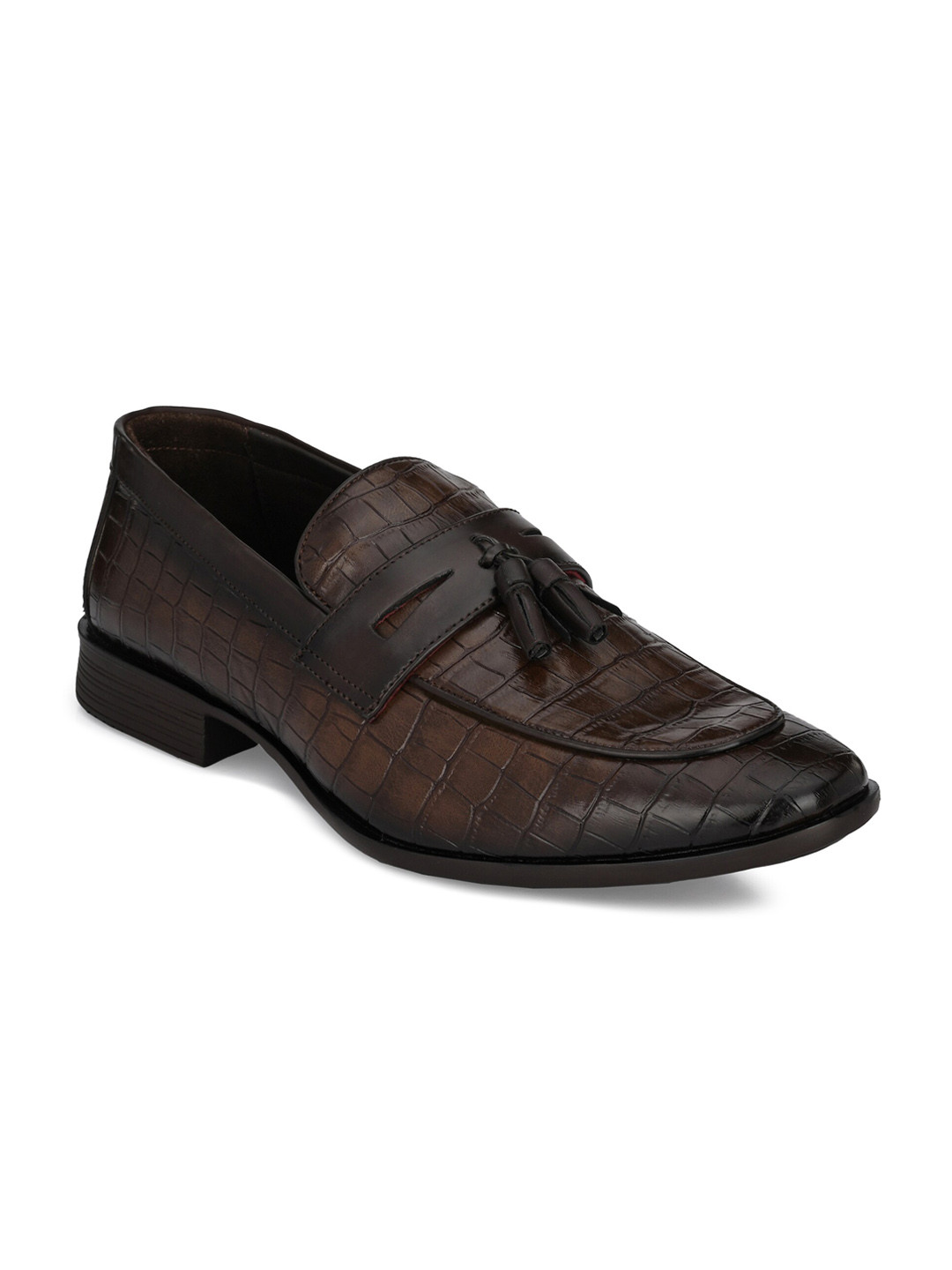 Buy Harrytech London Men Coffee Brown & Black Textured Goulburn Formal Loafers With Tassels