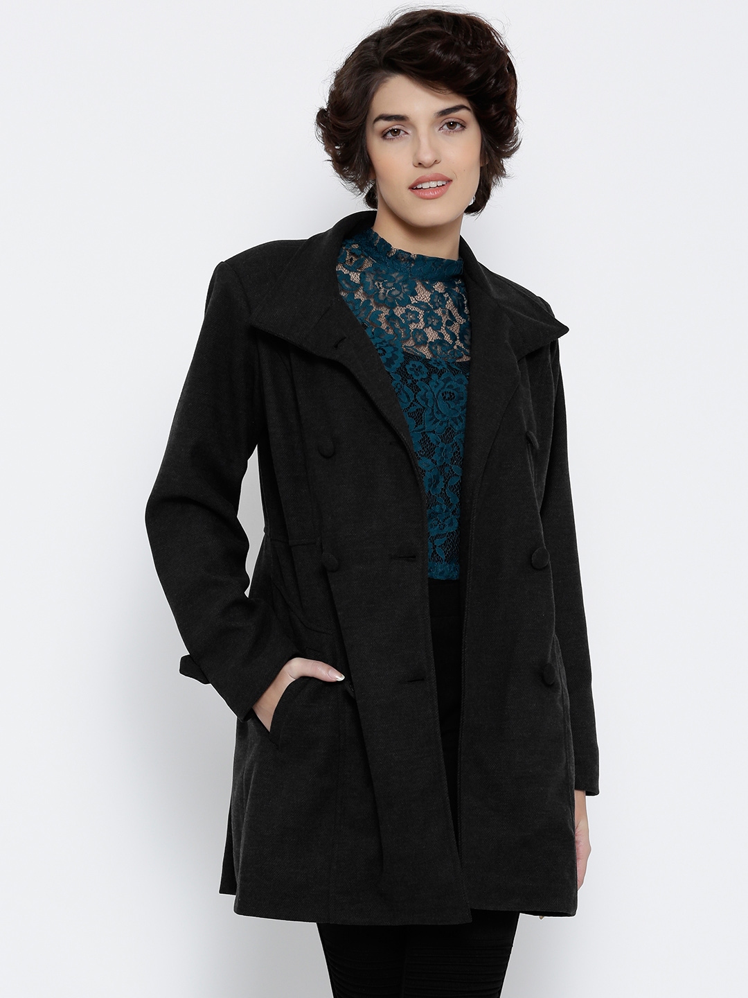 Buy Numero Uno Charcoal Grey Longline Coat - Coats for Women 1672376 ...