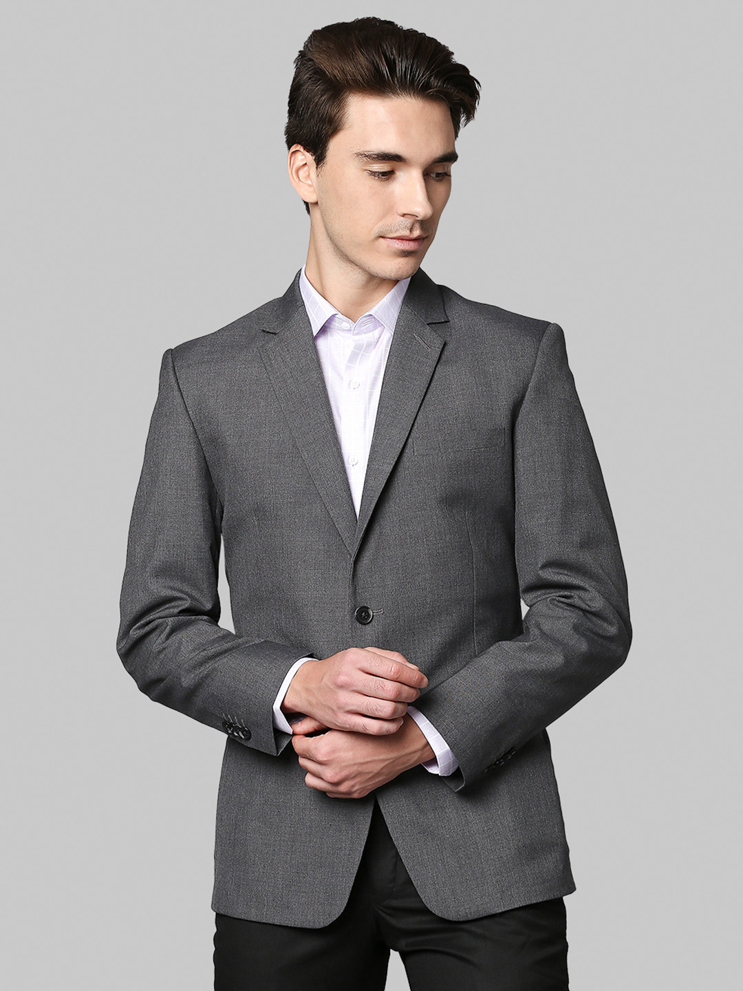 Buy Park Avenue Men Grey Solid Single Breasted Super Slim Fit Formal ...