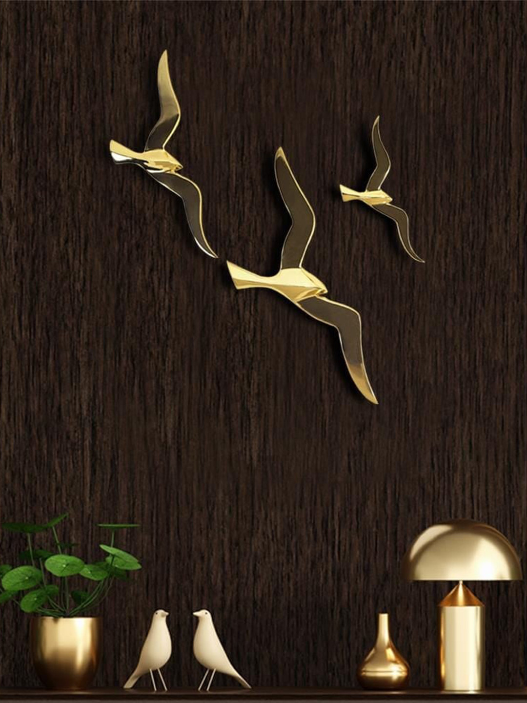 Buy THE ARTMENT Set Of 3 Gold Abstract Golden Birds Wall Decor Wall