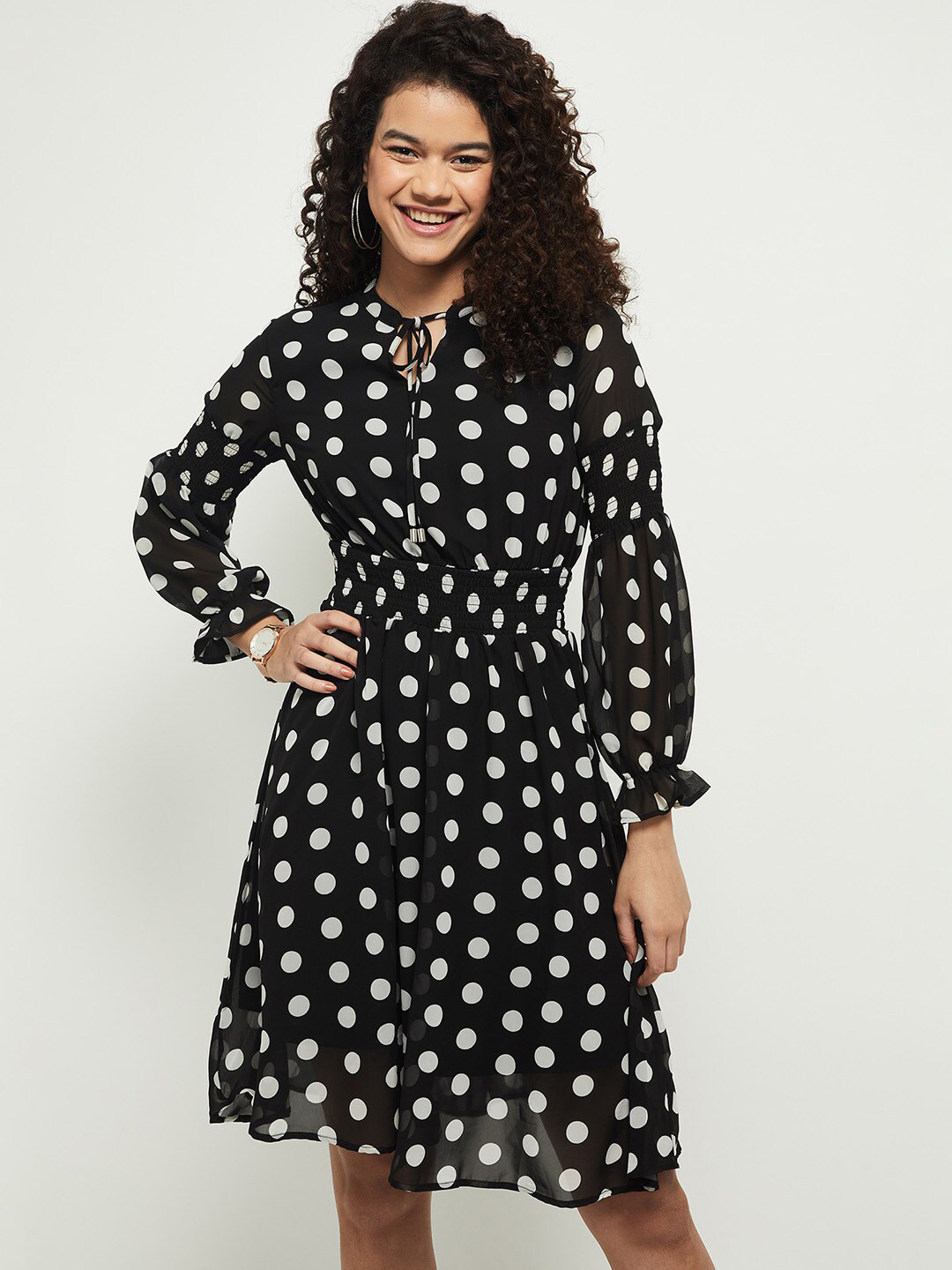 Women's Black Tie-Up Neck Sheath Dress