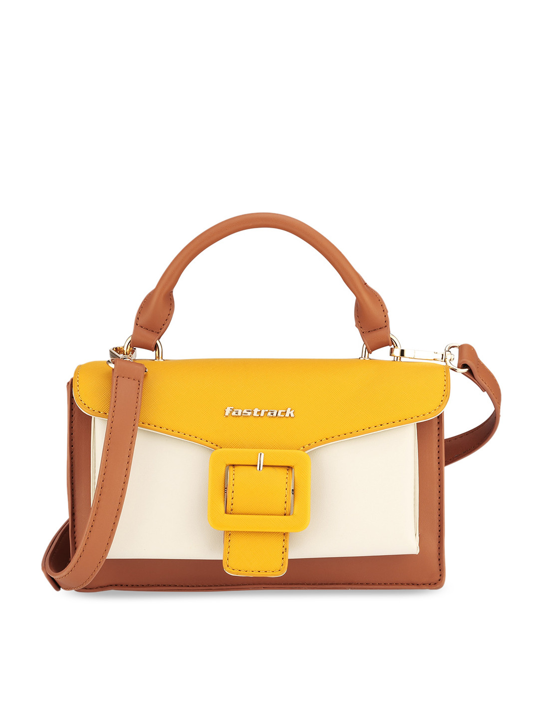 Buy Fastrack Mustard Colourblocked PU Structured Satchel - Handbags for ...