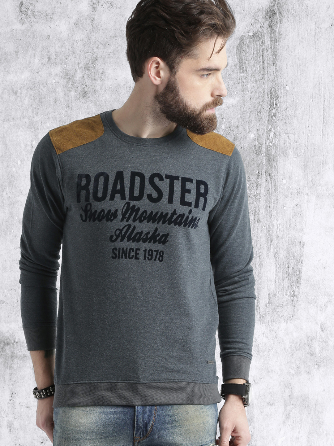 Buy Roadster Men Charcoal Grey Printed Sweatshirt Sweatshirts for Men