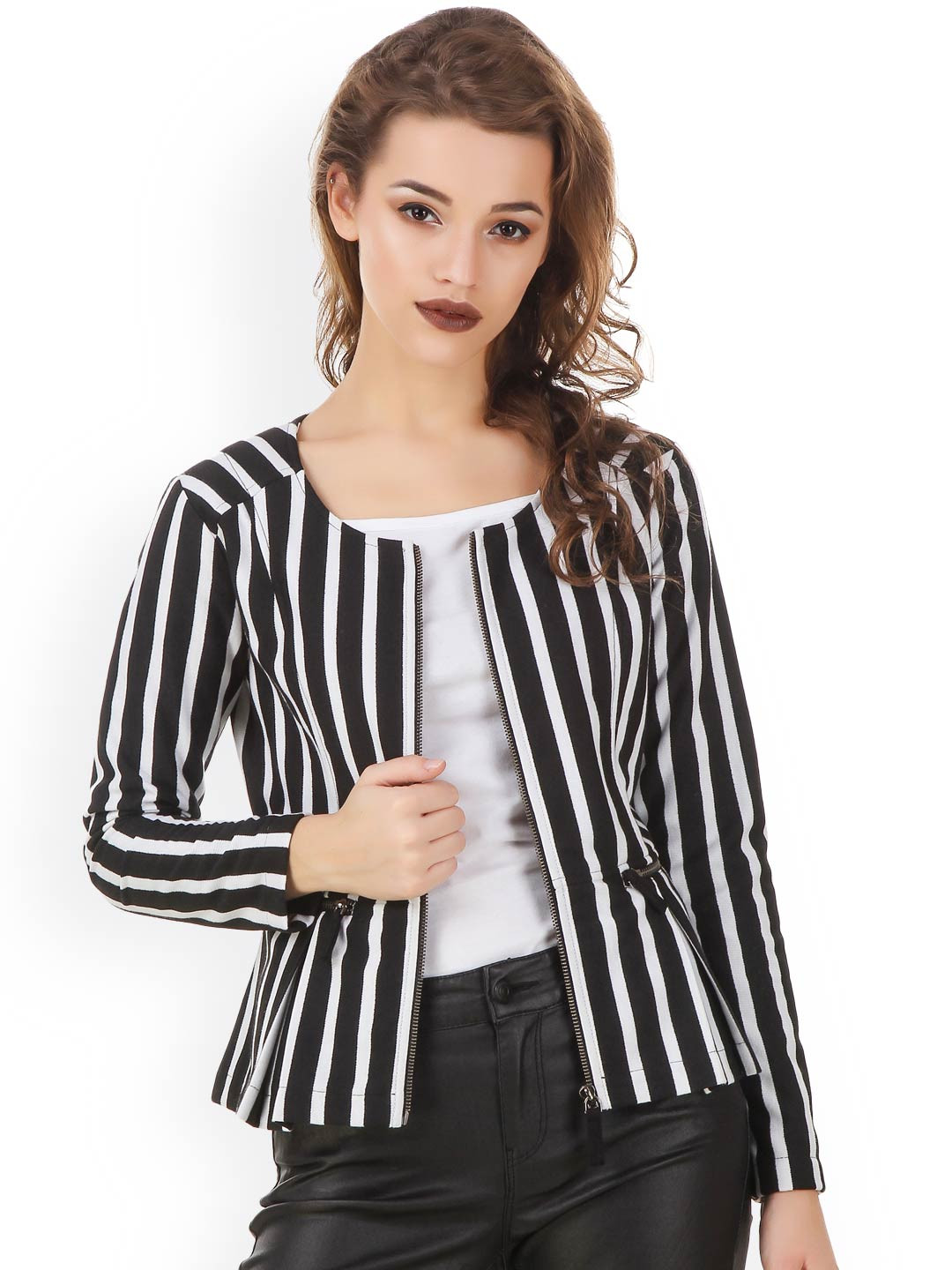 Buy Texco Black & White Striped Jacket Jackets for Women 1673858 Myntra