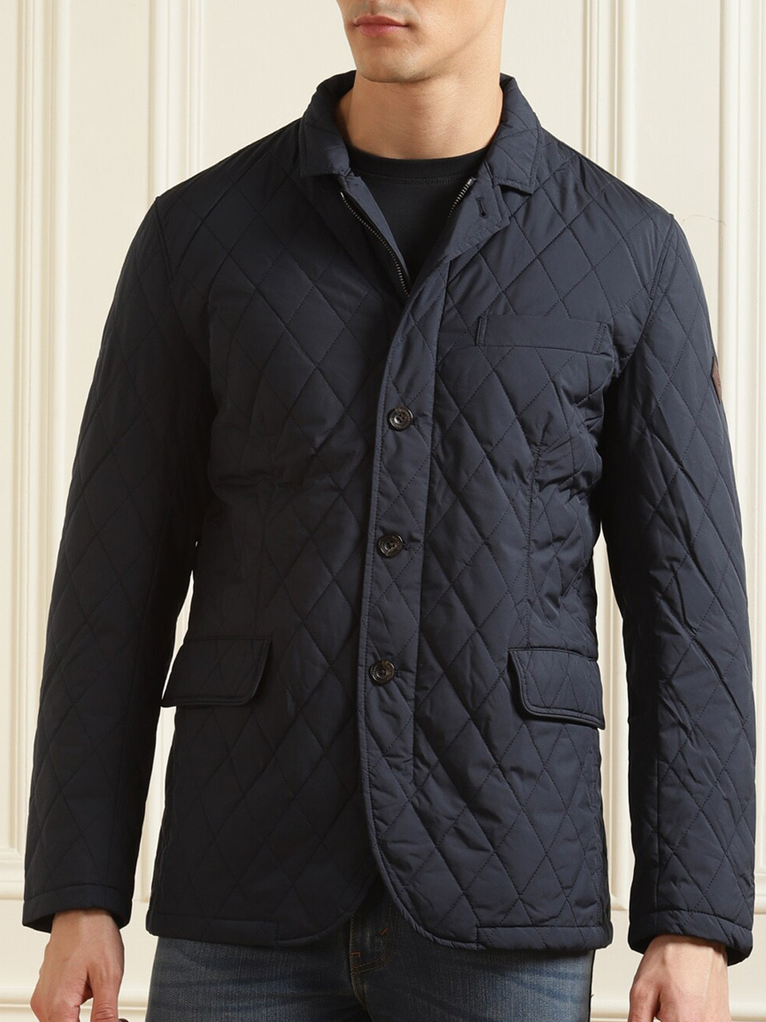 Buy HACKETT LONDON Men Navy Blue Crisscrossed Quilted Jacket Jackets