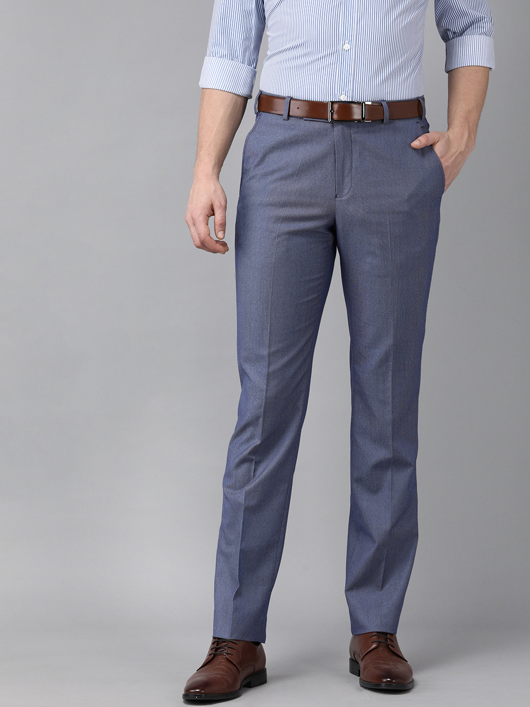 Buy Park Avenue Men Blue Solid Regular Fit Formal Trousers - Trousers ...
