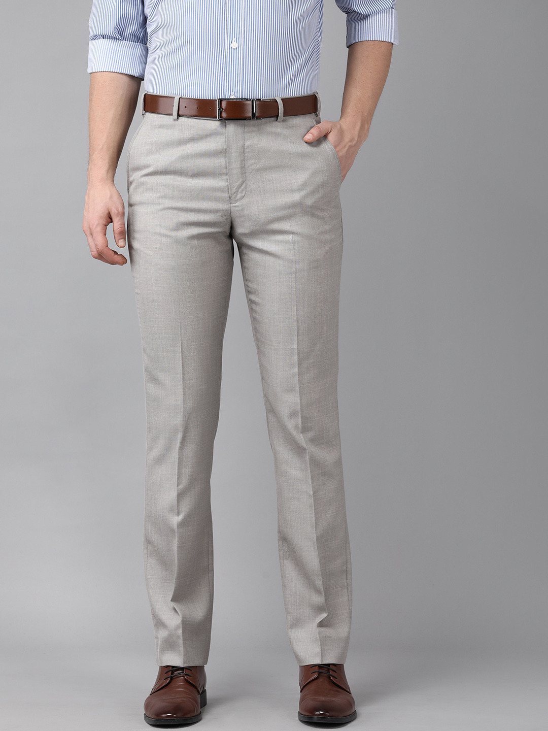 Buy Park Avenue Men Grey Solid Regular Fit Formal Trousers - Trousers ...