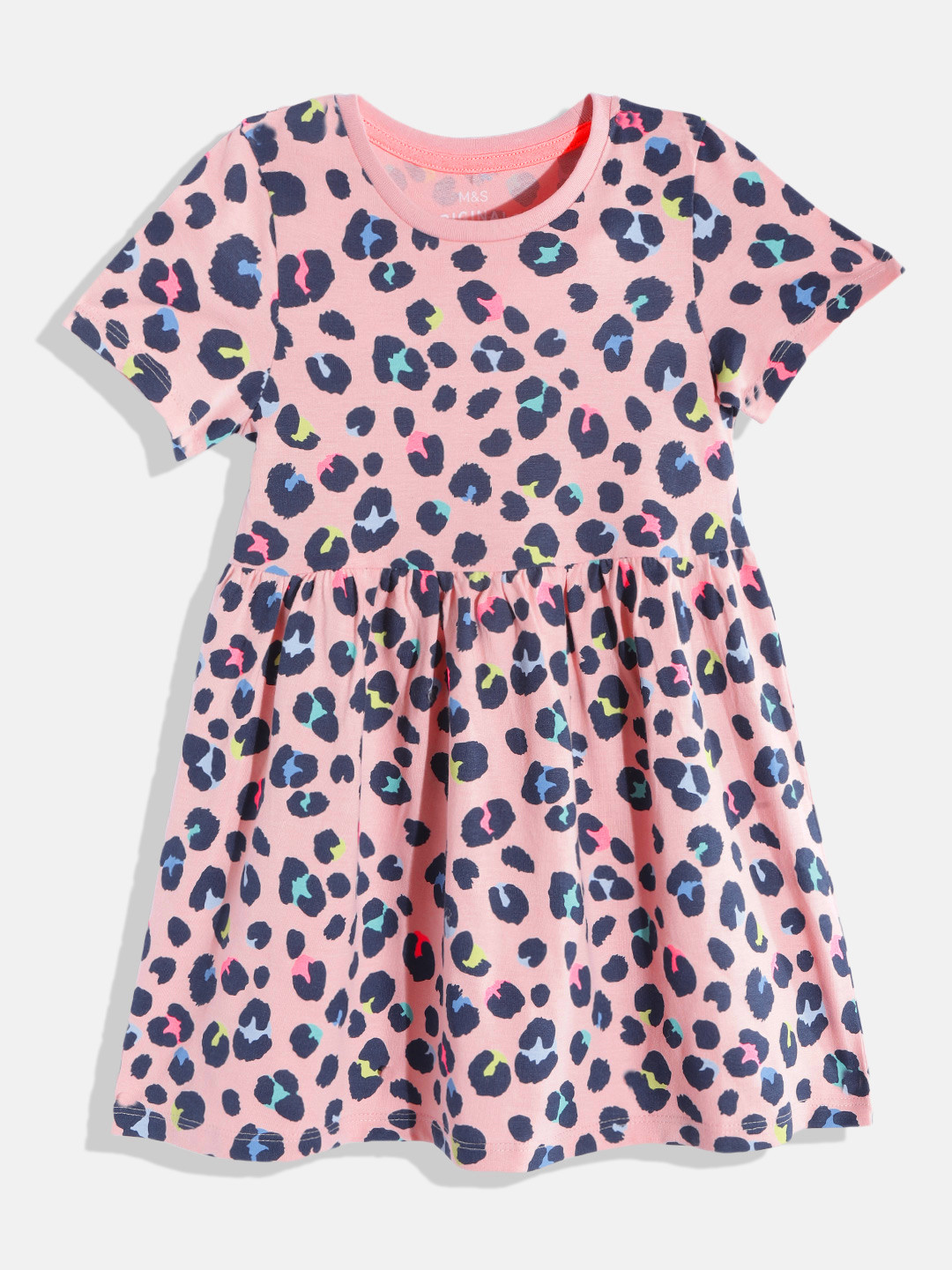 Buy Marks & Spencer Girls Pink & Blue Animal Print Cotton Fit & Flare