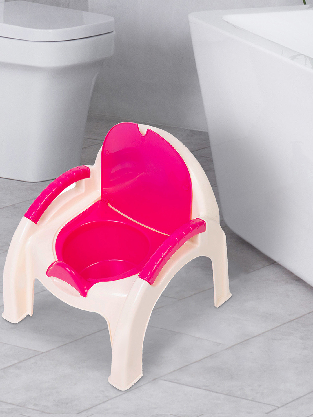 Buy Baby Moo Kids Pink & White Potty Chair Handle & Detachable Lid For